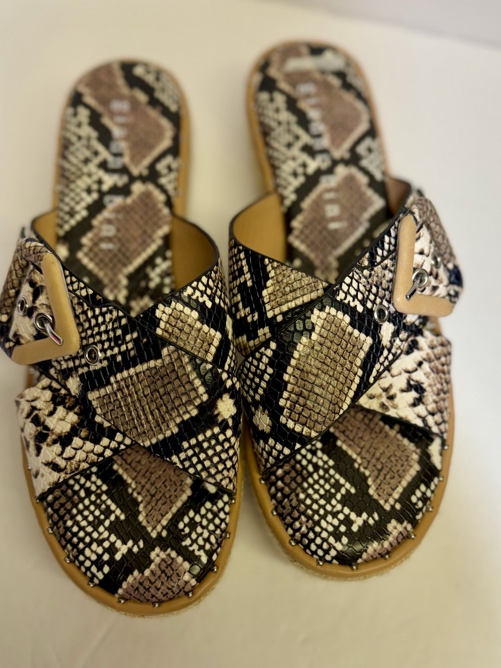 Gianni Bini Neutral Snake Leather Espadrille Sandals Women 8.5 Slide Platform